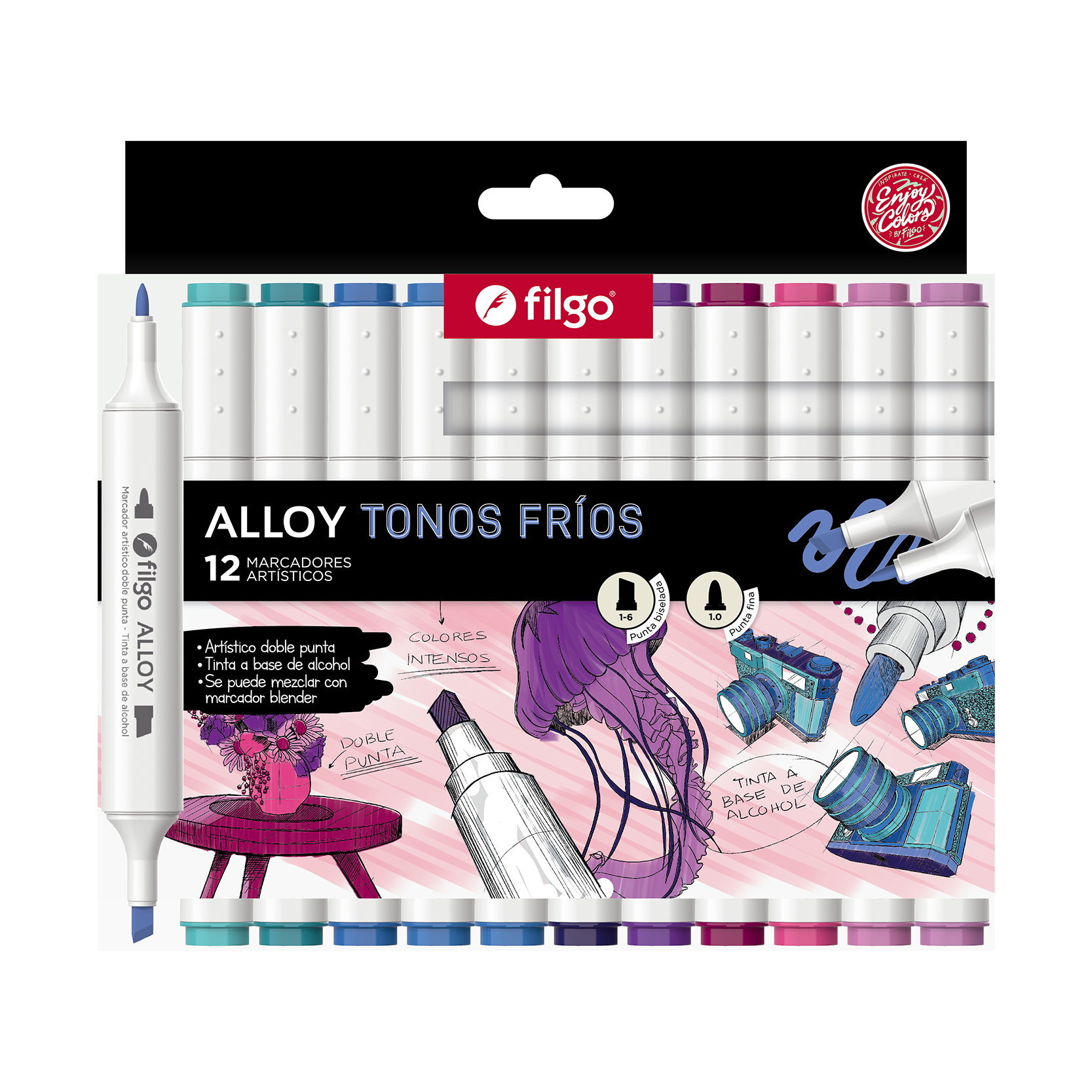 Set 12 Marcadores Alloy Tonos Fríos Filgo