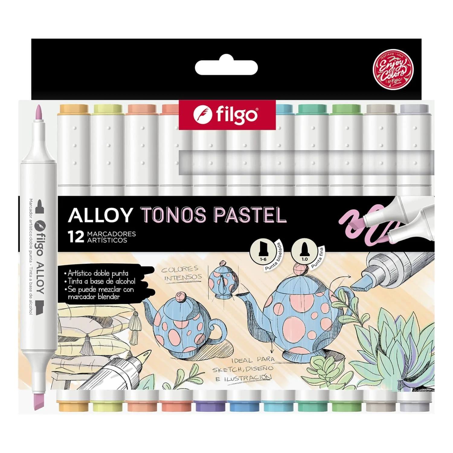 Set 12 Marcadores Alloy Tonos Pastel Filgo